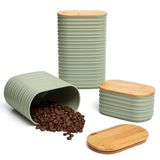 Mixpresso 3 Parça Set Hava Geçirmez Plastik Kutu Bambu Kapaklı, Mutfak Tezgahı için Bidonlar, Kahve ve Şeker Kutusu Seti, Dekoratif Şeker Kabı, Tezgah için Mutfak Dekoru