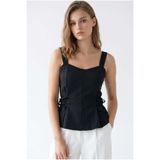 Mixray 2153 Kadın Çapraz Bağcıklı Askılı Peplum Bluz Siyah