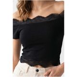 Mixray 2160 Kadın Madonna Yaka Dantel Detaylı Crop Bluz Siyah