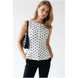 Mixray 2161 Kadın Puantiye Desenli Peplum Kolsuz Bluz Beyaz