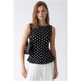Mixray 2161 Kadın Puantiye Desenli Peplum Kolsuz Bluz Siyah
