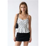 Mixray 2163 Kadın Puantiye Desenli Askılı Peplum Bluz Beyaz