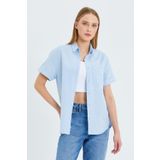 Mixray 3950 Kadın Bebe Mavi Oxford Kısa Kollu Basic Gömlek