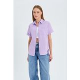 Mixray 3950 Kadın Lila Oxford Kısa Kollu Basic Gömlek