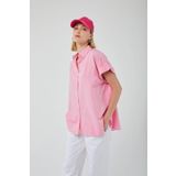 Mixray 3967 Kadın Şeker Pembe Apoletli Kısa Kol Oversize Gömlek
