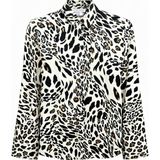 Mixray 4477 Kadın Siyah Leopar Desen Saten Gömlek