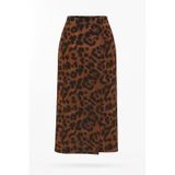 Mixray 4615 Kadın Yırtmaçlı Leopar Desen Kalem Etek Kahve