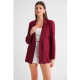 Mixray 4685 Kadın Kruvaze Keten Ceket Bordo