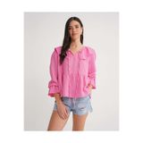 Mixray 4714 Kadın Yakası Volanlı Bol Müslin Bluz Pembe