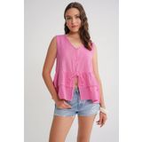 Mixray 4722 Kadın V Yaka Fırfırlı Müslin Bluz Pembe