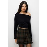 Mixray 4796 Kadın Asimetrik Yaka Uzun Kollu Basic Bluz Siyah