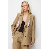 Mixray 4809 Kadın Fular Detaylı Keten Blazer Ceket Camel
