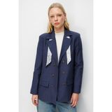 Mixray 4809 Kadın Fular Detaylı Keten Blazer Ceket Lacivert - S