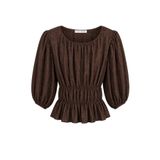 Mixray 4873 Kadın Büzgü Detaylı Balon Kol Peplum Bluz Kahve