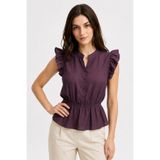 Mixray 4921 Kadın Volanlı Hakim Yaka Jakarlı Peplum Bluz Mürdüm