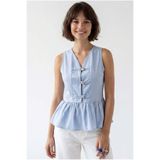 Mixray 4940 Kadın Poplin Volanlı Kolsuz Peplum Bluz Bebe Mavi