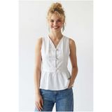 Mixray 4940 Kadın Poplin Volanlı Kolsuz Peplum Bluz Beyaz