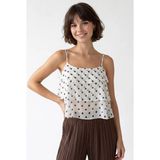 Mixray 4943 Kadın Puantiyeli Şifon Fırfırlı Askılı Crop Bluz Beyaz
