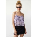 Mixray 4943 Kadın Puantiyeli Şifon Fırfırlı Askılı Crop Bluz Lila
