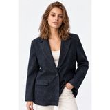 Mixray 4969 Kadın Kadife Dokulu Tek Düğmeli Blazer Ceket Lacivert - S
