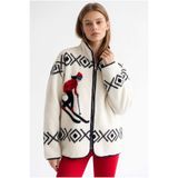 Mixray 4981 Kadın Kayak Temalı Cepli Yumuşak Dokulu Polar Sweatshirt