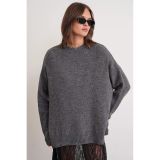 Mixray 6913 Kadın Salaş Yumuşak Dokulu Oversize Triko Kazak Antrasit