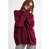 Mixray 6913 Kadın Salaş Yumuşak Dokulu Oversize Triko Kazak Bordo