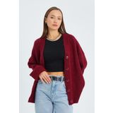 Mixray 6927 Kadın Yumuşak Dokulu Salaş Basic Triko Hırka Bordo