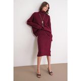 Mixray 6929 Kadın Fitilli Triko Etek Bordo