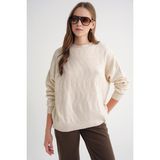Mixray 6947 Kadın Kendinden Desenli Oversize Triko Kazak Naturel