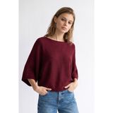 Mixray 7044 Kadın Ince Kayık Yaka Yarasa Kollu Triko Kazak Bordo