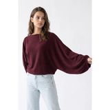 Mixray 7053 Kadın Kayık Yaka Yarasa Kol Yumuşak Dokulu Triko Kazak Bordo