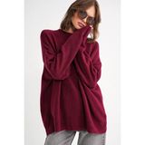 Mixray Kadın Oversize Salaş Yumuşak Dokulu Triko Kazak Bordo Bisiklet Yaka