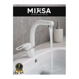 Mixsa Beyaz-Krom Balıksırtı Banyo Lavabo Bataryası, Musluğu, Çift Su Girişli