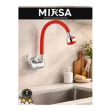 Mixsa Duvardan Tek Su Çıkışlı Pipo Kırmızı Oynar Borulu Lavabo-Eviye Bataryası Çeşmesi Musluğu