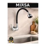 Mixsa Duvardan Tek Su Çıkışlı Pipo Siyah Oynar Lavabo-Eviye Bataryası Çeşmesi Musluğu