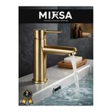Mixsa Gold Altın Kaplama Sabit Lüx Gövde Banyo Lavabo Musluğu Bataryası