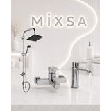 Mixsa Krom Robot Duş Seti Kare Banyo Bataryası Sabit Lavabo Bataryası 3'lü Set Lüx Tasarım Premium Set