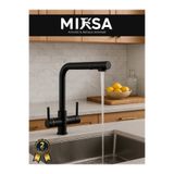Mixsa Lüx Arıtmalı Siyah 3 Yollu Mutfak Eviye Bataryası Musluğu (Sıcak-Soğuk Girişli, Pirinç Malzeme)