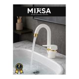 Mixsa Lüx Beyaz-Gold Baston Borulu Banyo Lavabo Bataryası, Musluğu, Çift Su Girişli