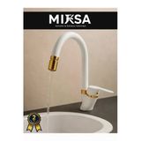 Mixsa Lüx Beyaz-Gold Baston Borulu Oynar Başlıklı Perlatörlü Banyo Lavabo Bataryası, Çiftsugirişli