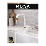 Mixsa Lüx Beyaz-Gold Köşe Borulu Banyo Lavabo Bataryası, Musluğu, Çift Su Girişli