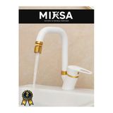 Mixsa Lüx Beyaz-Gold Köşe Borulu Oynar Başlıklı Perlatörlü Banyo Lavabo Bataryası, Çiftsugirişli