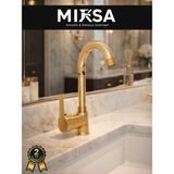 Mixsa Lüx Full Gold Armut Baston Borulu Banyo Lavabo Bataryası Çeşmesi Musluğu Çift Su Girişli