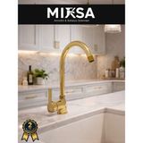 Mixsa Lüx Full Gold Armut Baston Borulu Mutfak Eviye Bataryası Çeşmesi Musluğu Çift Su Girişli - Altın