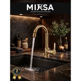 Mixsa Lüx Full Gold Armut Baston Oynar Başlıklı Perlatörlü Mutfak Eviye Bataryası Çeşmesi Musluğu - Altın