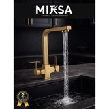 Mixsa Lüx Kare Arıtmalı Gold Eviye Mutfak Bataryası (Sıcak-Soğuk Girişli, Pirinç Malzeme, Paslanmaz)