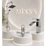 Mixsa Lüx Krom Robot Duş Seti Banyo Bataryası Premium Şelale Akışlı Lavabo Bataryası 3'lü Set Çift Su Girişli Batarya