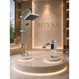 Mixsa Lüx Krom Robot Duş Seti Premium Şelale Akışlı Lavabo Bataryası 2'li Set Şık Tasarım