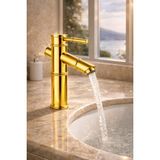 Mixsa Lüx Premium Gold Pirinç Bambu Lavabo Bataryası Çeşmesi Musluğu - Altın